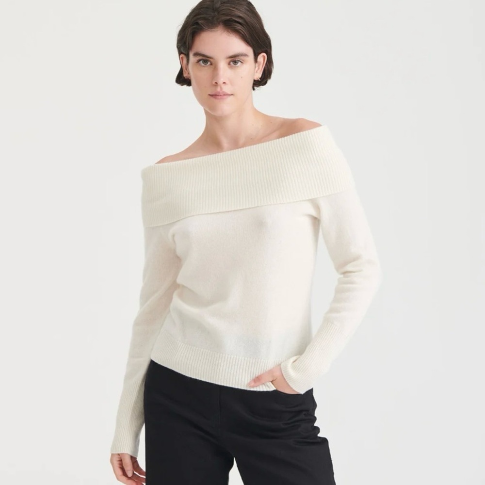 NAADAM Signature Cashmere Off The Shoulder Sweater ivory white
